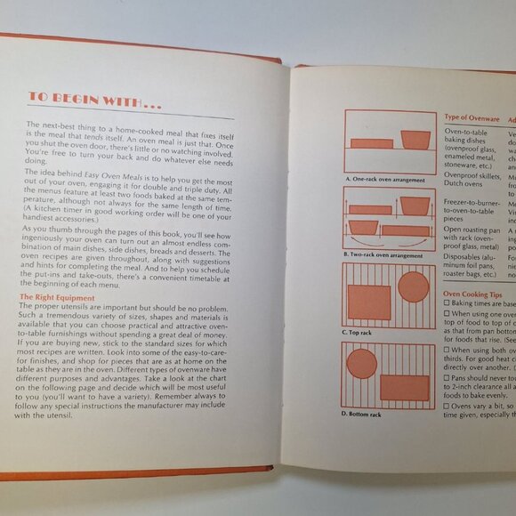 Betty Crockers Easy Oven Cook Book Meals Recipe 1973 Orange Hardcover Dinner - Picture 3 of 12